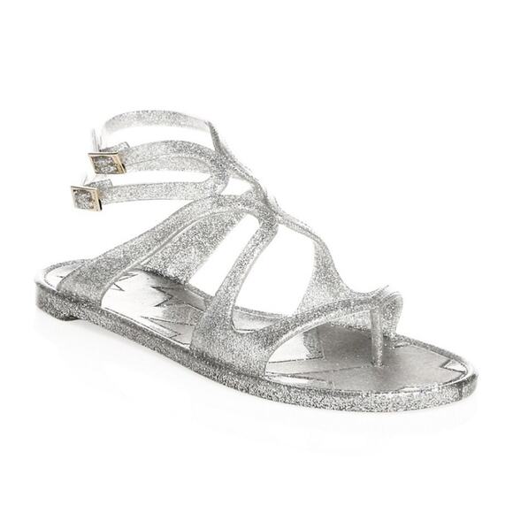 NEW JIMMY CHOO Lance Jelly Gladiator Silver Sparkle Double Strap Sandals 40 10 - Picture 13 of 15